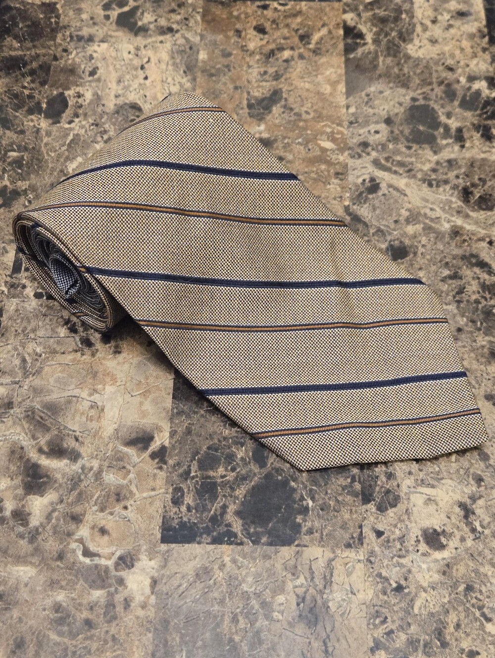Tommy Hilfiger 100% Silk 2 Toned Tie - Thin Striped Brown / Grey